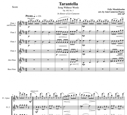 Tarantella from Song Without Words for flute choir | ScoreVivo