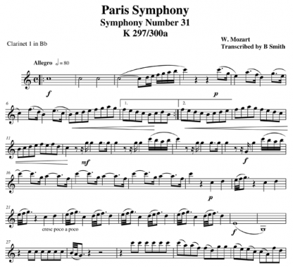 Paris Symphony No 31 Mov 1 for clarinet ensemble | ScoreVivo