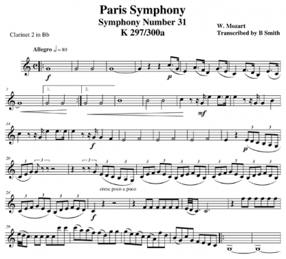 Paris Symphony No 31 Mov 1 for clarinet ensemble | ScoreVivo