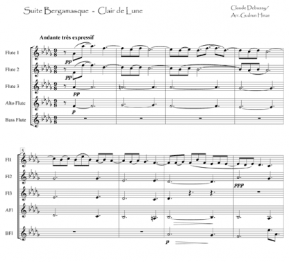 Clair de Lune from Suite Bergamasque for flute ensemble | ScoreVivo