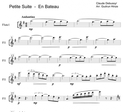 En Bateau from Petite Suite for flute ensemble | ScoreVivo