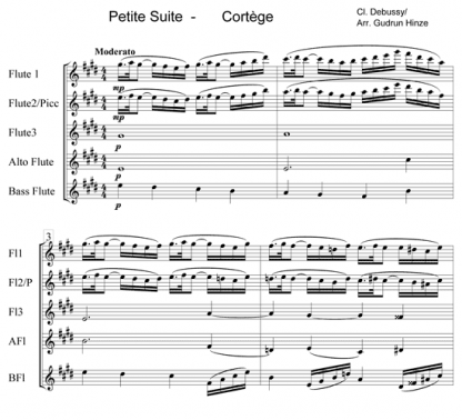 Cortege from Petite Suite for flute ensemble | ScoreVivo