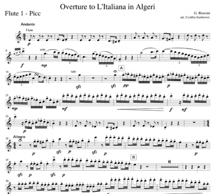 Overture to L'Italiana in Algeri for flute ensemble | ScoreVivo