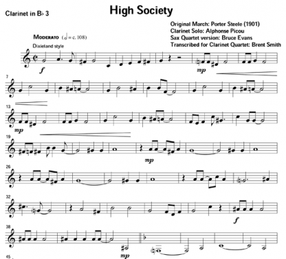 High Society for clarinet ensemble | ScoreVivo
