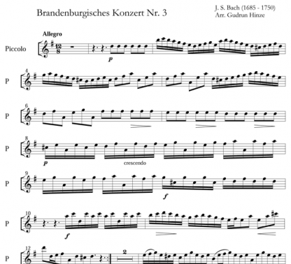 Brandenburg Concerto No. 3, Allegro for flute ensemble | ScoreVivo