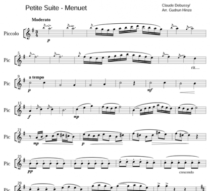 Menuet from Petite Suite for flute ensemble | ScoreVivo