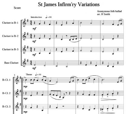 Saint James Infirm'ry Variations for clarinet ensemble | ScoreVivo