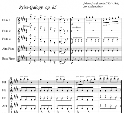 Reise-Galopp Op 85 for flute quintet | ScoreVivo