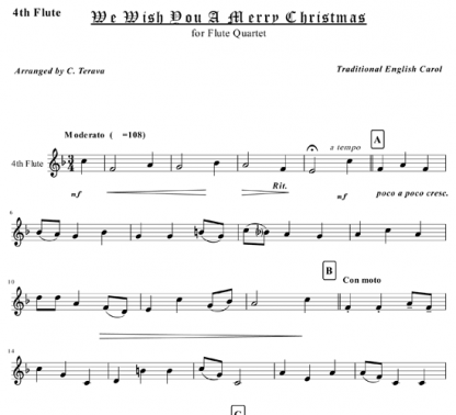 We Wish You A Merry Christmas for flute quartet | ScoreVivo