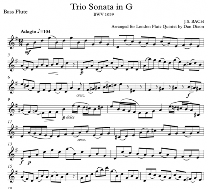 J.S. Bach Trio Sonata in G for flute quintet | ScoreVivo