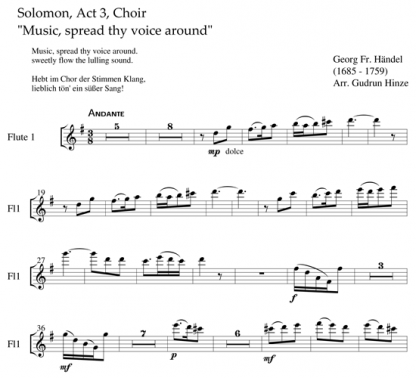 Music, Spread Thy Voice Around, from Solomon for flute quintet | ScoreVivo