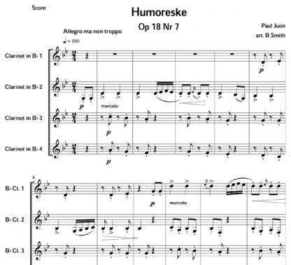Humoreske for clarinet quartet | ScoreVivo