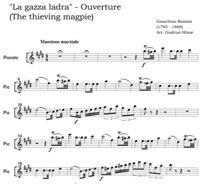 The Thieving Magpie, Overture for flute quintet | ScoreVivo