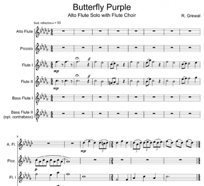 Butterfly Purple for flute ensemble | ScoreVivo