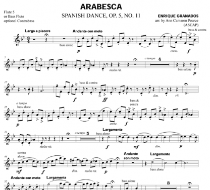 Arabesca, Spanish Dance Op 5 No 11 for flute quintet | ScoreVivo