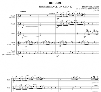 Bolero, Spanish Dance Op 5 No 12 for flute quintet | ScoreVivo