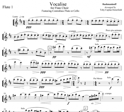 Vocalise for flute octet and cello | ScoreVivo