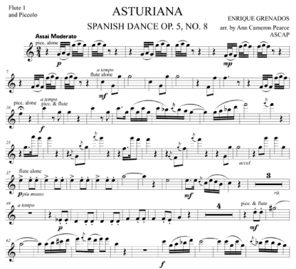 Asturiana, Spanish Dance, Op. 5, No. 8 for flute quintet | ScoreVivo
