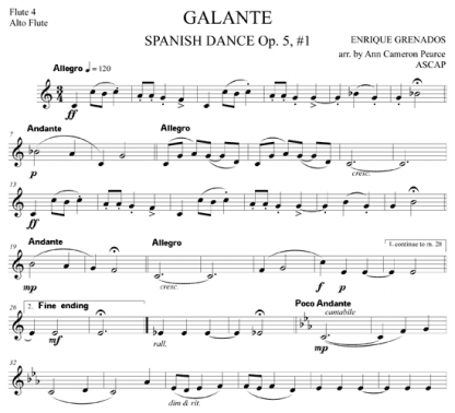 Galante, Spanish Dance, Op. 5, No. 1 for flute quintet | ScoreVivo