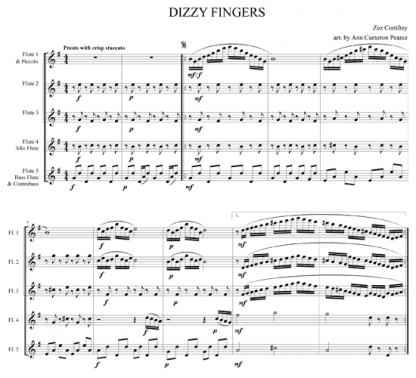 Dizzy Fingers for flute quintet | ScoreVivo