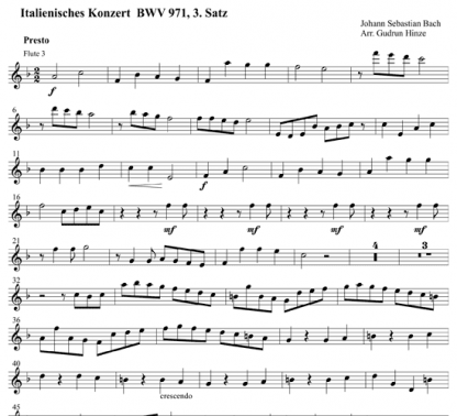 Italian Concerto BWV 971 Presto for flute quintet | ScoreVivo