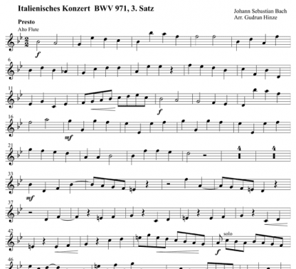Italian Concerto BWV 971 Presto for flute quintet | ScoreVivo