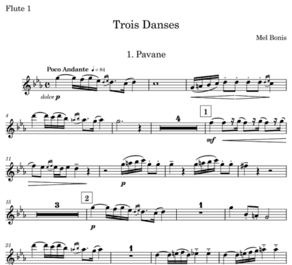 Trois Danses (Pavane, Sarabande, Bourree) for flute nonet | ScoreVivo