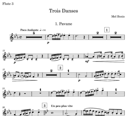 Trois Danses (Pavane, Sarabande, Bourree) for flute nonet | ScoreVivo