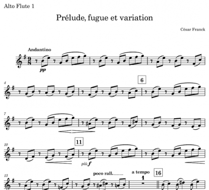 Prelude, fugue et variation, Op18 for flute nonet | ScoreVivo