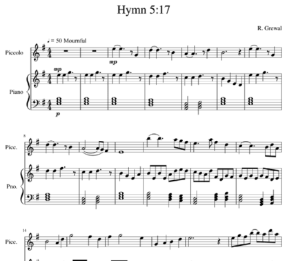 Hymn 5:17 for piccolo and piano | ScoreVivo