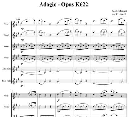 Adagio Op K622 for flute sextet | ScoreVivo