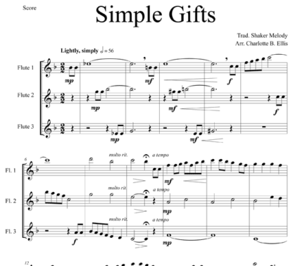 Simple Gifts for flute trio | ScoreVivo