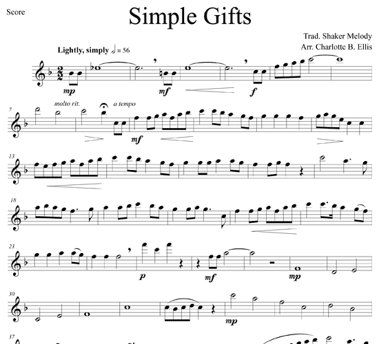 Simple Gifts Sheet Music, Traditional Shaker Hymn