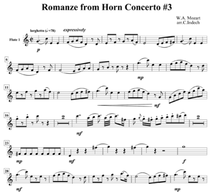 Romanze from Horn Concerto No 3 for flute sextet | ScoreVivo