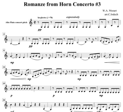 Romanze from Horn Concerto No 3 for flute sextet | ScoreVivo