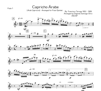 Capricho Arabe for flute quintet | ScoreVivo