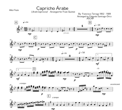 Capricho Arabe for flute quintet | ScoreVivo