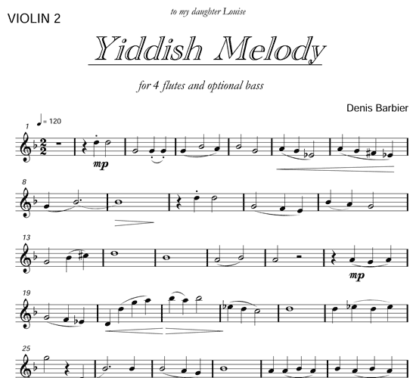 Yiddish Melody for flute quartet or string quintet | ScoreVivo