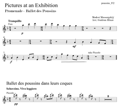 Pictures at an Exhibition - Promenade, Ballet of the Chicks for flute quintet | ScoreVivo