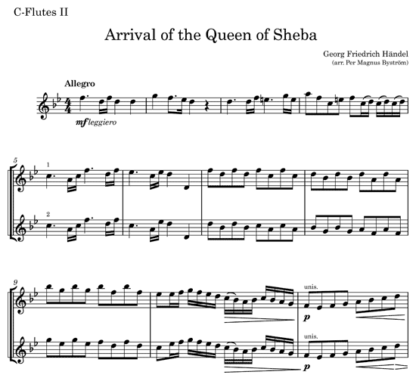 Arrival of the Queen of Sheba for flute quintet | ScoreVivo