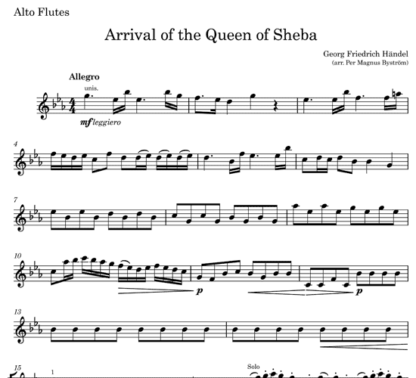 Arrival of the Queen of Sheba for flute quintet | ScoreVivo