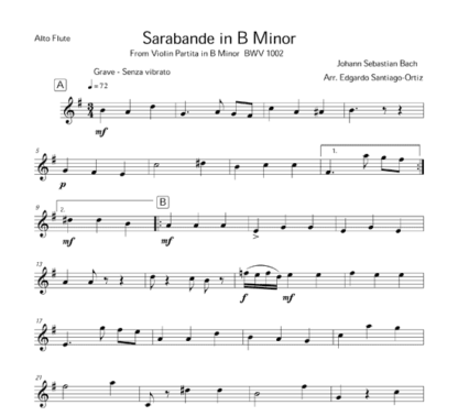 Sarabande in B minor for flute quintet | ScoreVivo