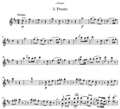 Divertimento in D Major, KV 136 for flute septet | ScoreVivo
