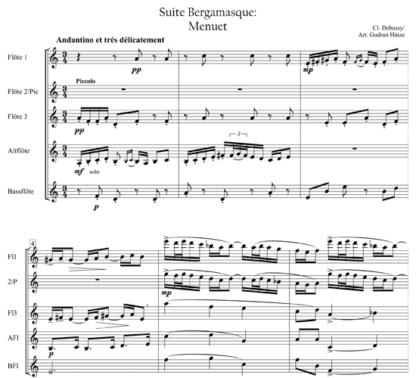 Menuet from Suite Bergamasque for flute quintet | ScoreVivo