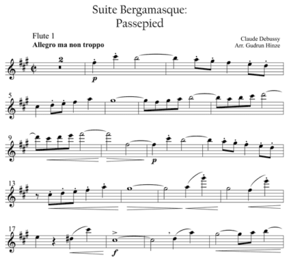 Passepied from Suite Bergamasque for flute quintet | ScoreVivo