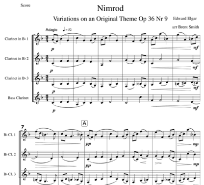 Nimrod from Enigma Variations, Op 36, No 9, for clarinet quartet | ScoreVivo