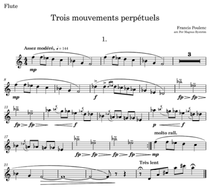 Trois Mouvements Perpetuels for flute quartet | ScoreVivo