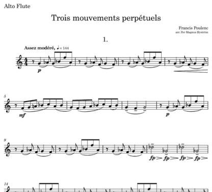 Trois Mouvements Perpetuels for flute quartet | ScoreVivo