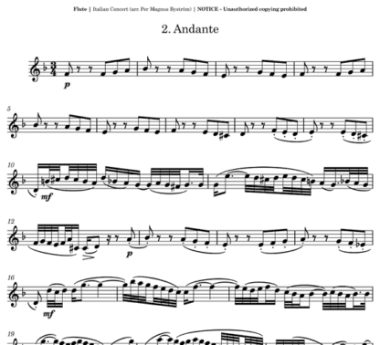 Italian Concerto, BWV 971 for flute, clarinet, and cello trio | ScoreVivo