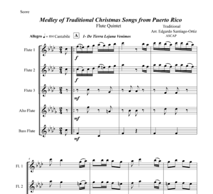 Medley of Traditional Christmas Songs from Puerto Rico for flute quintet | ScoreVivo